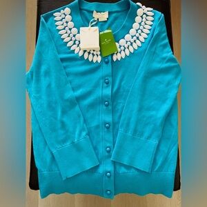 Kate Spade Beaded Kati Cardigan Blue Teal, size XS